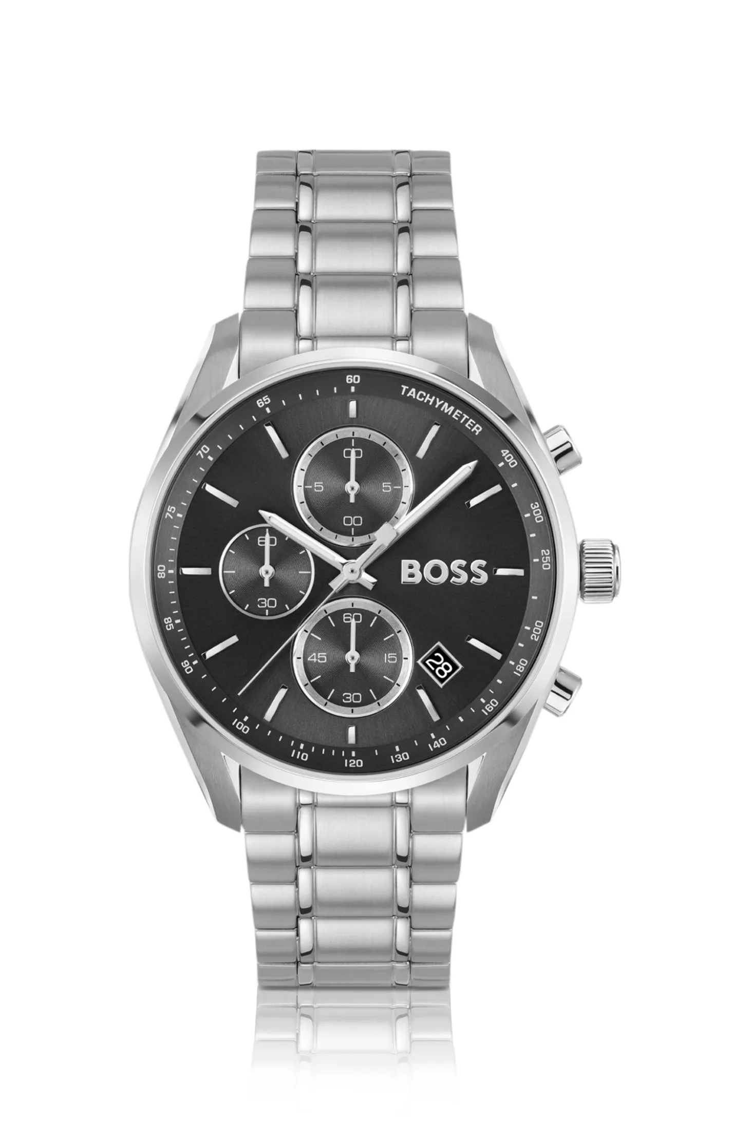 GRAND PRIX 40 Black-dial watch with steel bracelet