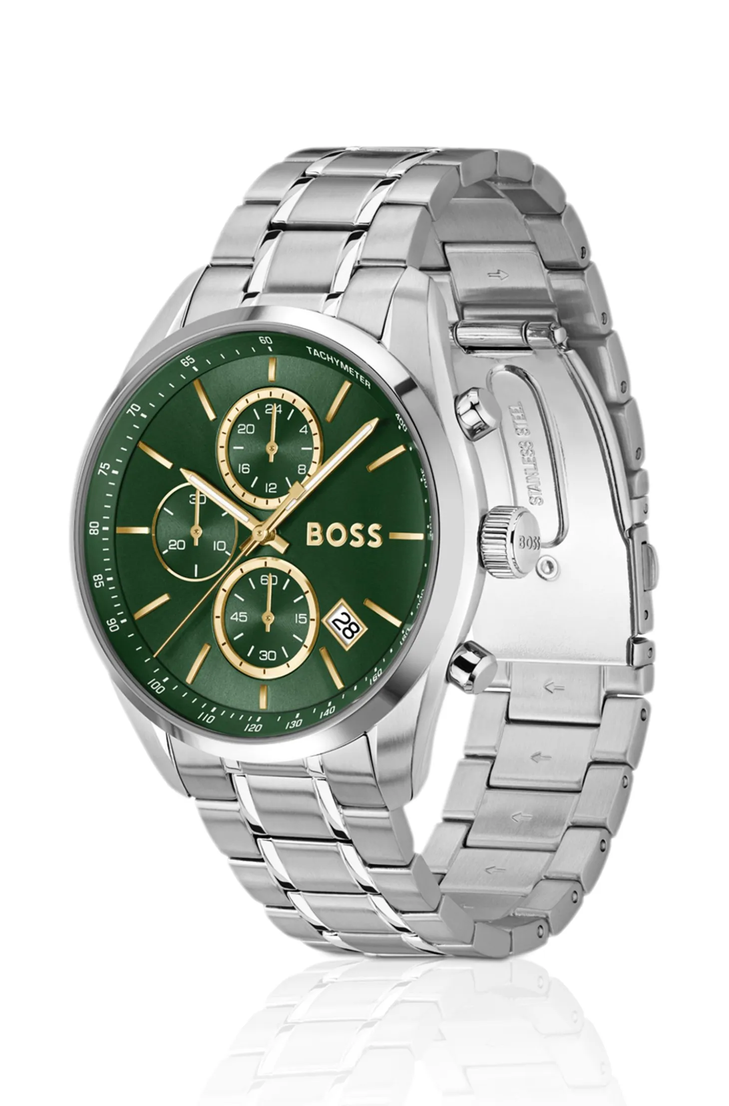 GRAND PRIX 44 Green-dial watch with steel bracelet