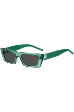 Green-acetate sunglasses with stacked logos