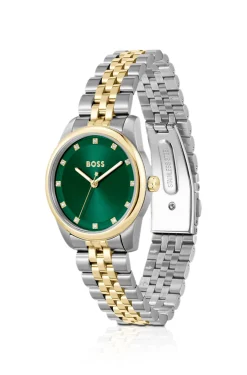 Green-dial watch with two-tone bracelet