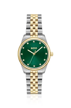 Green-dial watch with two-tone bracelet