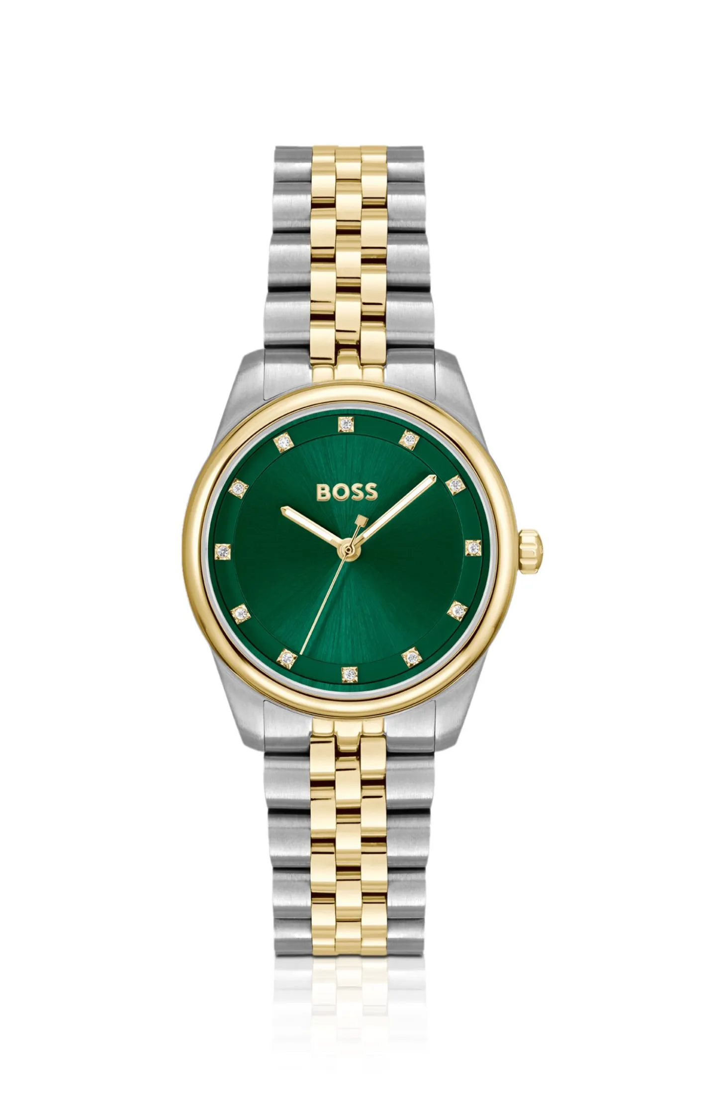 Green-dial watch with two-tone bracelet