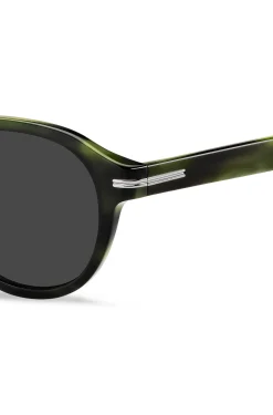 Green-horn sunglasses with silver-tone hinges