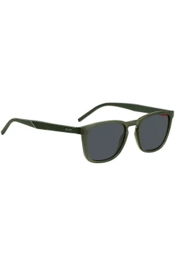 Green sunglasses with patterned temples