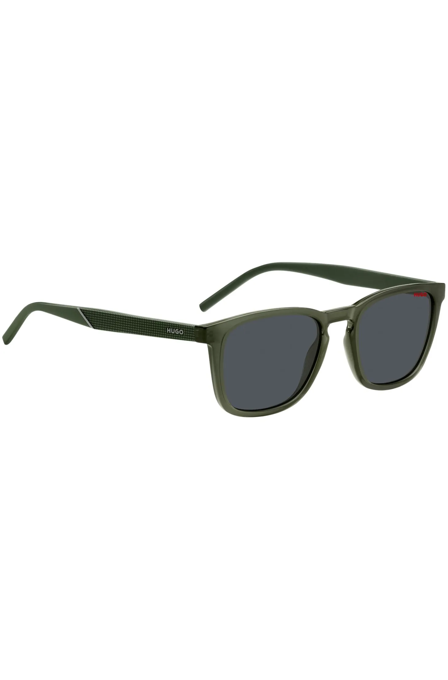 Green sunglasses with patterned temples