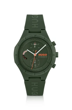 Green watch with silicone logo strap