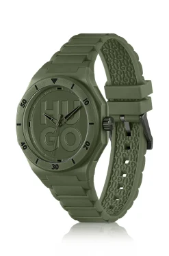 Green watch with tonal silicone strap