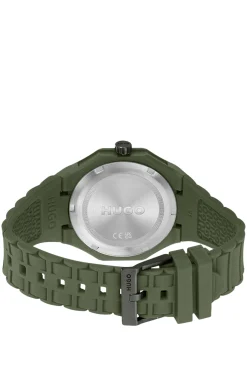 Green watch with tonal silicone strap