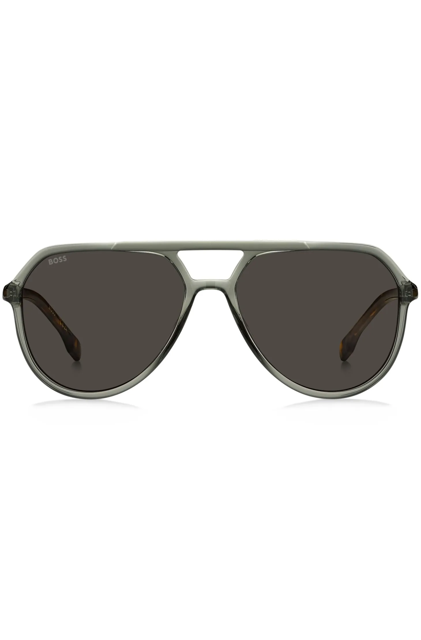 Grey-acetate double-bridge sunglasses with Havana temples