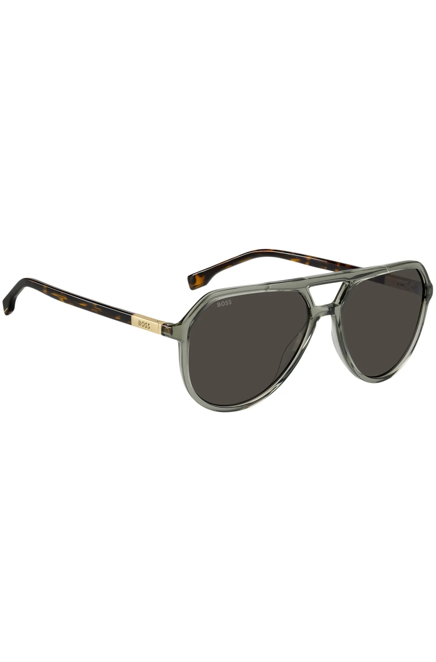 Grey-acetate double-bridge sunglasses with Havana temples