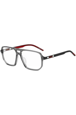 Grey-acetate optical frames with cut-out logo