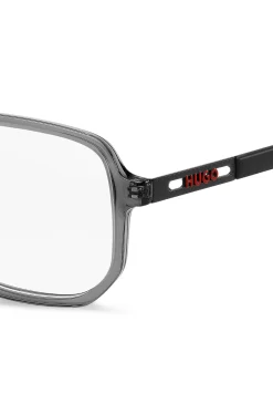 Grey-acetate optical frames with cut-out logo