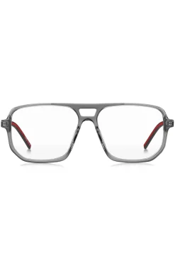 Grey-acetate optical frames with cut-out logo
