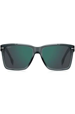 Grey-acetate sunglasses with silver-tone trims