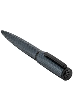 Grey aluminium ballpoint pen with mesh-effect engraving