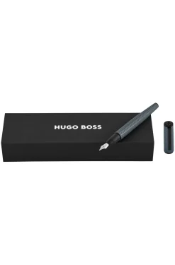 Grey aluminium fountain pen with mesh-effect engraving