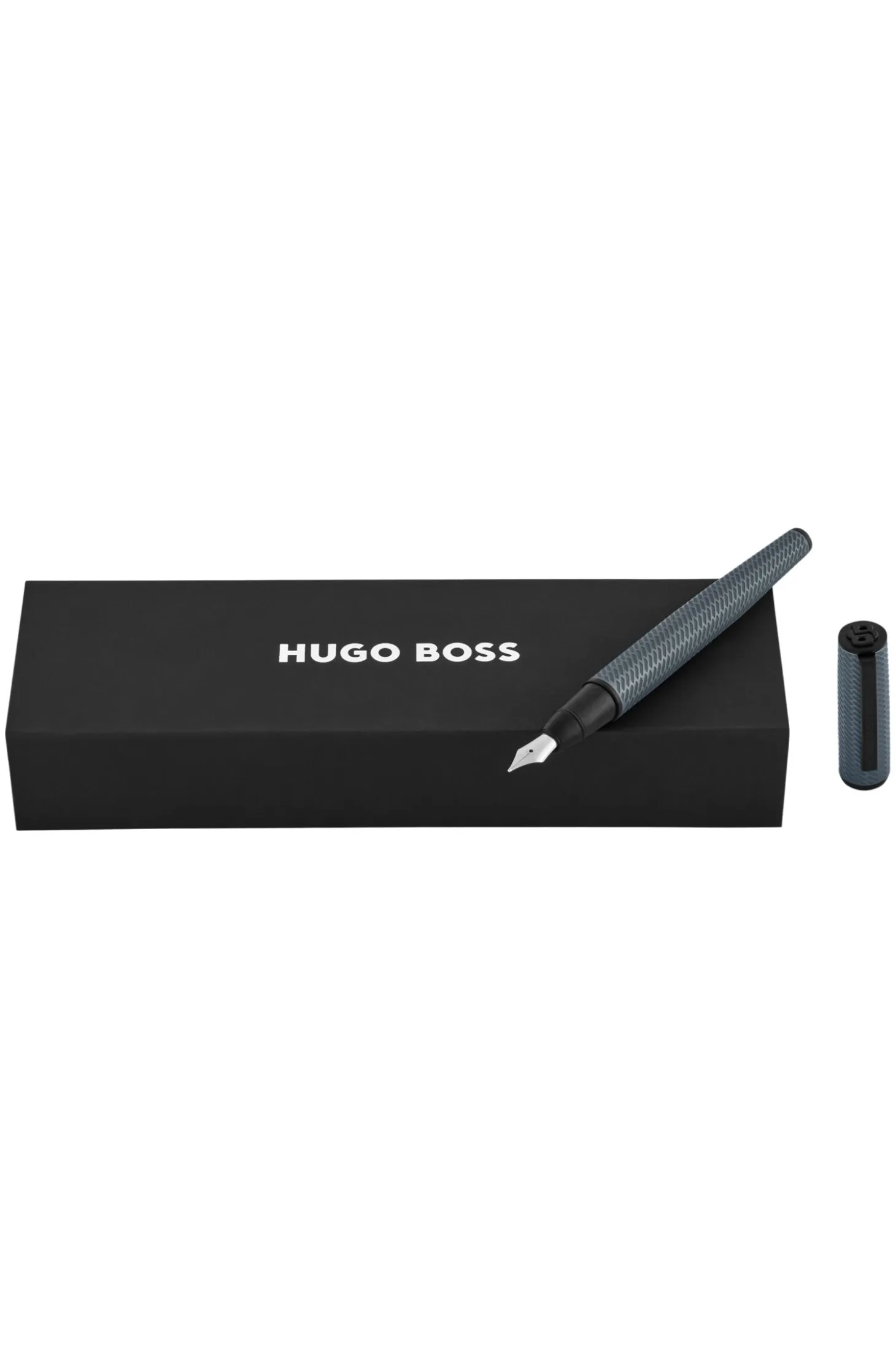 Grey aluminium fountain pen with mesh-effect engraving