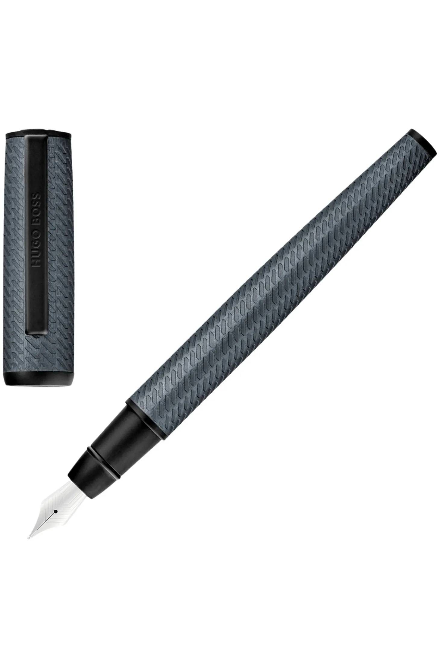 Grey aluminium fountain pen with mesh-effect engraving