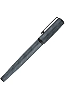 Grey aluminium rollerball pen with mesh-effect engraving