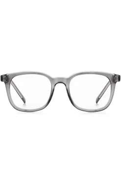 Grey optical frames with silver-tone accents