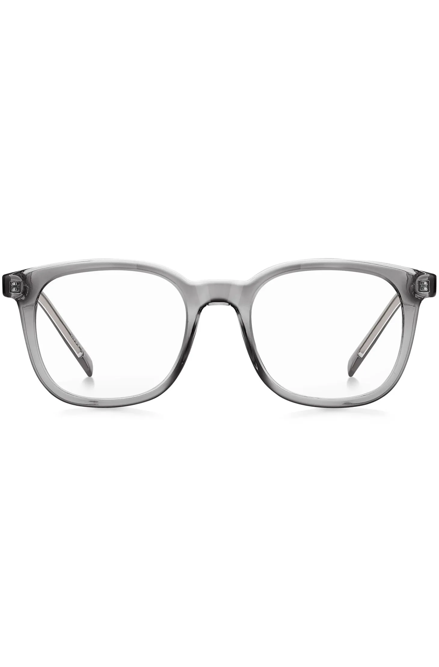 Grey optical frames with silver-tone accents