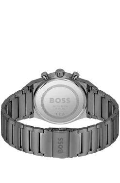 Grey-plated chronograph watch with blue dial