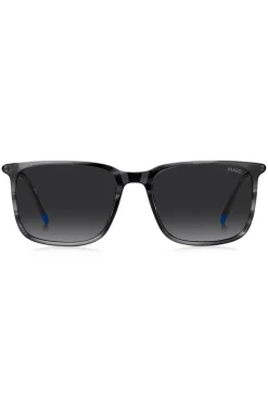 Grey sunglasses in patterned acetate with tubular metal temples