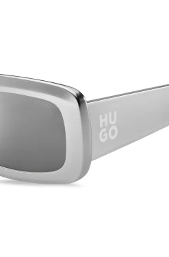 Grey sunglasses with stacked-logo temples