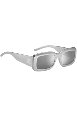 Grey sunglasses with stacked-logo temples