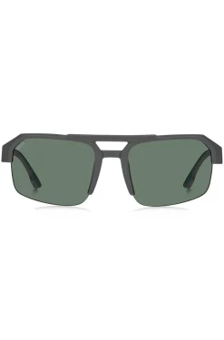 Grey sunglasses with temple insert and logo