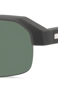 Grey sunglasses with temple insert and logo