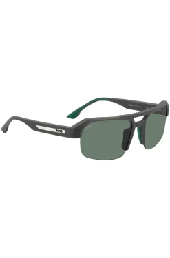Grey sunglasses with temple insert and logo