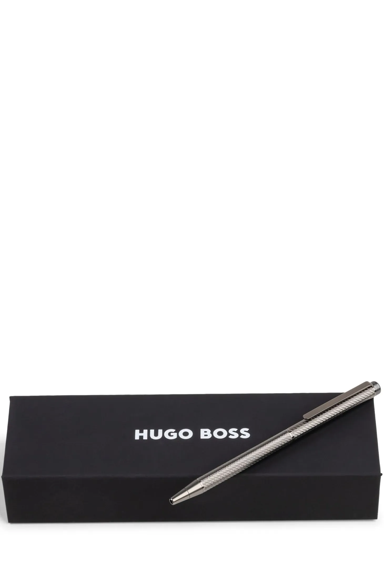 Gunmetal ballpoint pen with engraved pattern