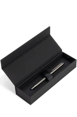 Gunmetal ballpoint pen with engraved pattern
