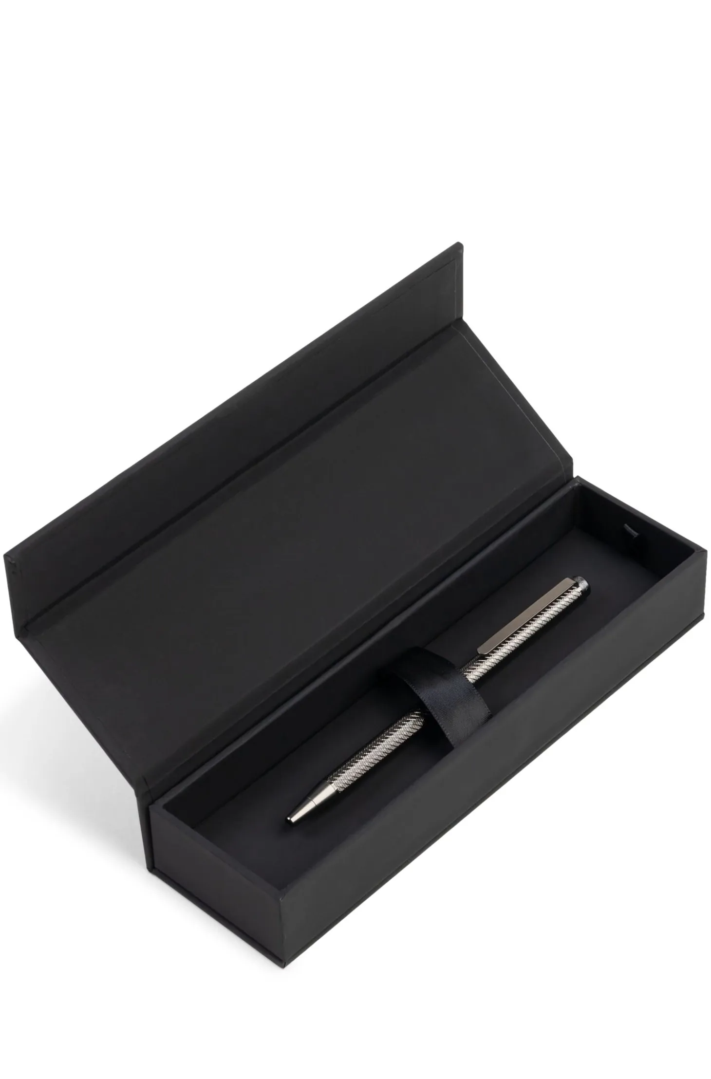 Gunmetal ballpoint pen with engraved pattern