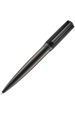 Gunmetal-plated ballpoint pen with saffiano-leather cap