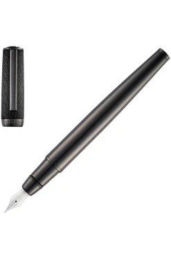 Gunmetal-plated fountain pen with textured-leather cap