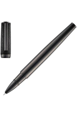 Gunmetal-plated rollerball pen with textured-leather cap