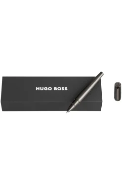 Gunmetal-plated rollerball pen with textured-leather cap