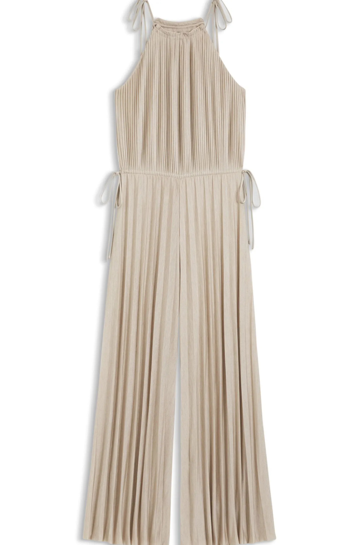 Halterneck jumpsuit in lustrous jersey with plissé pleats