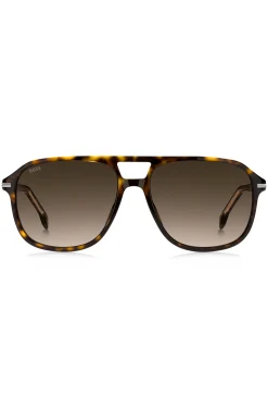 Havana-acetate sunglasses with silver-tone trims