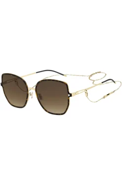 Havana-frame sunglasses with forked temples and branded chain