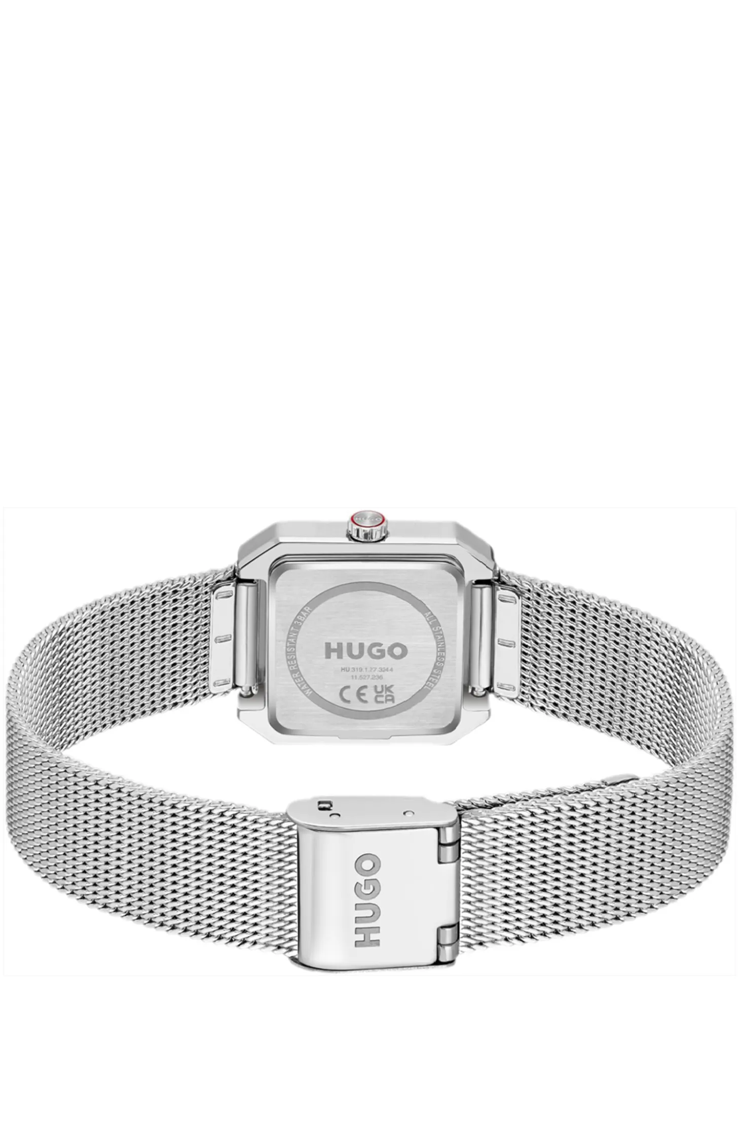 Hazel stainless-steel square watch with mesh bracelet