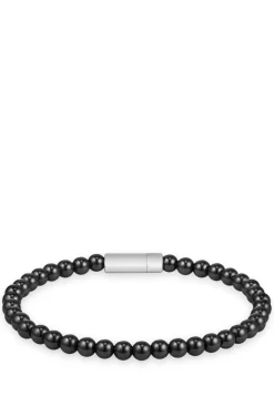 Hematite-bead cuff with logo closure