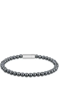 Hematite-bead cuff with logo closure