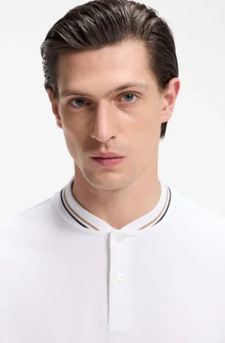 Henley-neck polo shirt in cotton piqué