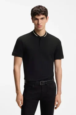 Henley-neck polo shirt in cotton piqué