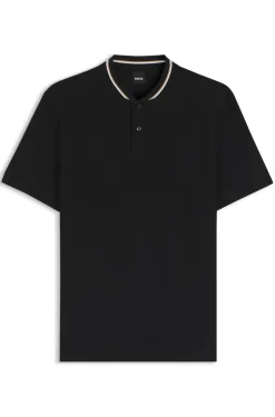 Henley-neck polo shirt in cotton piqué