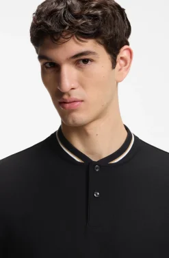 Henley-neck polo shirt in cotton piqué