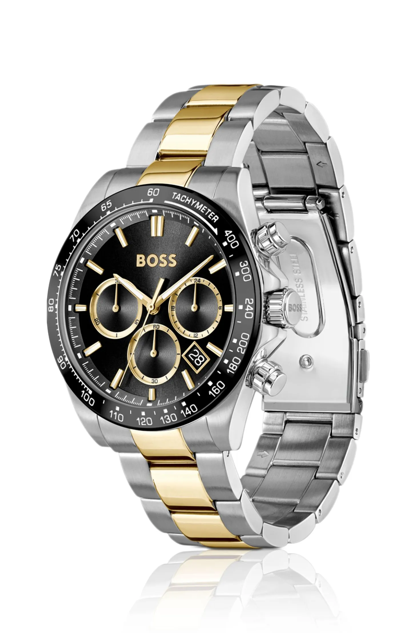 HERO 2.0 Black-dial chronograph watch with two-tone bracelet